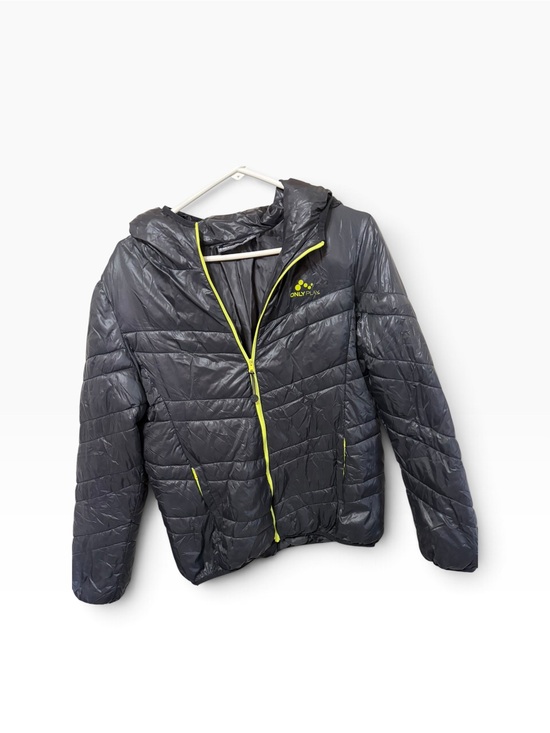 Other - Mens/ Boys Lightweight Hooded Puffer Jacket - Gray with Lime Trim
